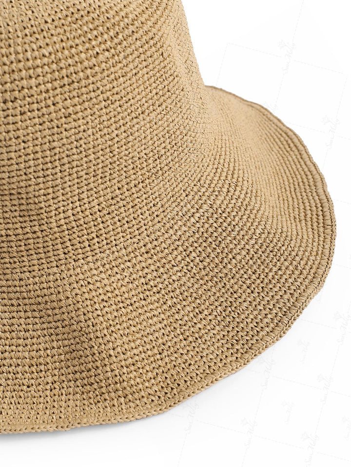 Handmade Crochet Foldable Straw Bucket Sun Hat