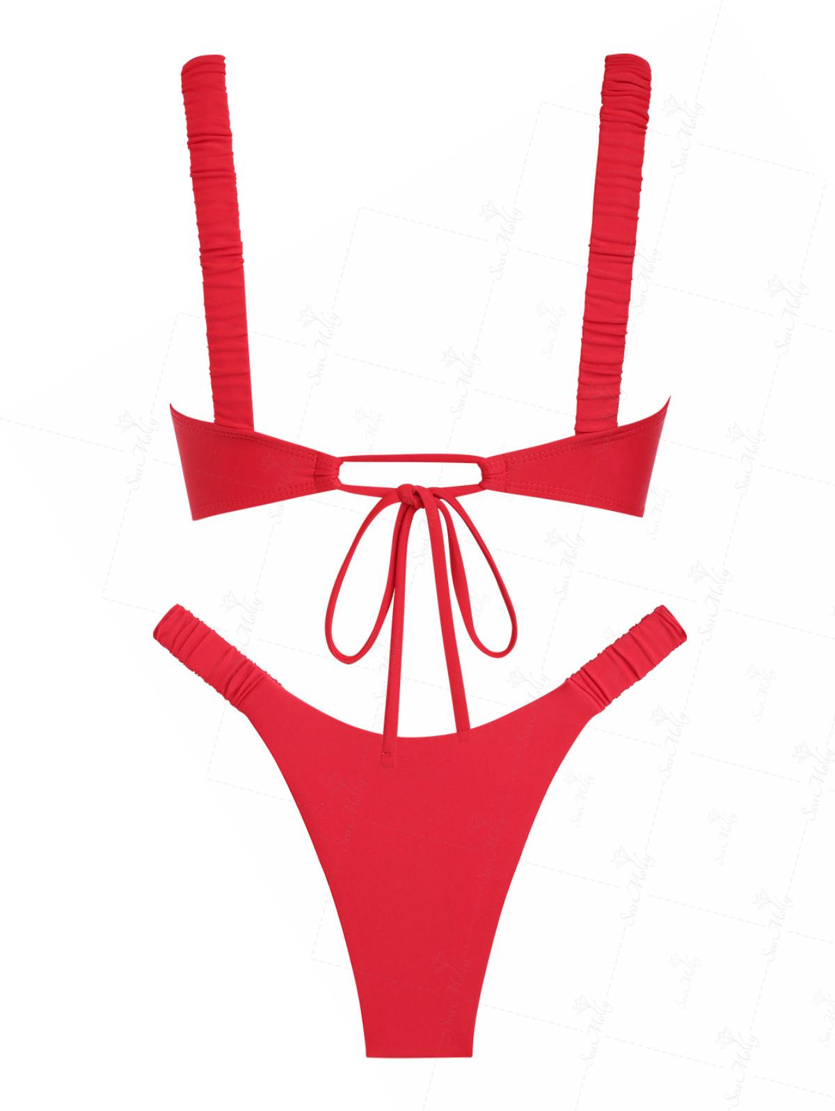 Seamolly Decorative Ring Elastic Straps Ruched High Leg Cheeky Bikini