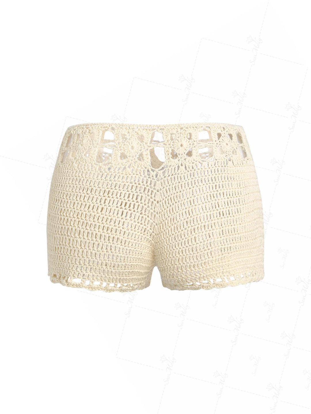 Vintage Crochet Knit Low Rise Beach Cover Up Mini Shorts