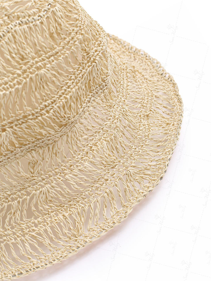 Solid Color Hollow Out Handmade Straw Bucket Hat