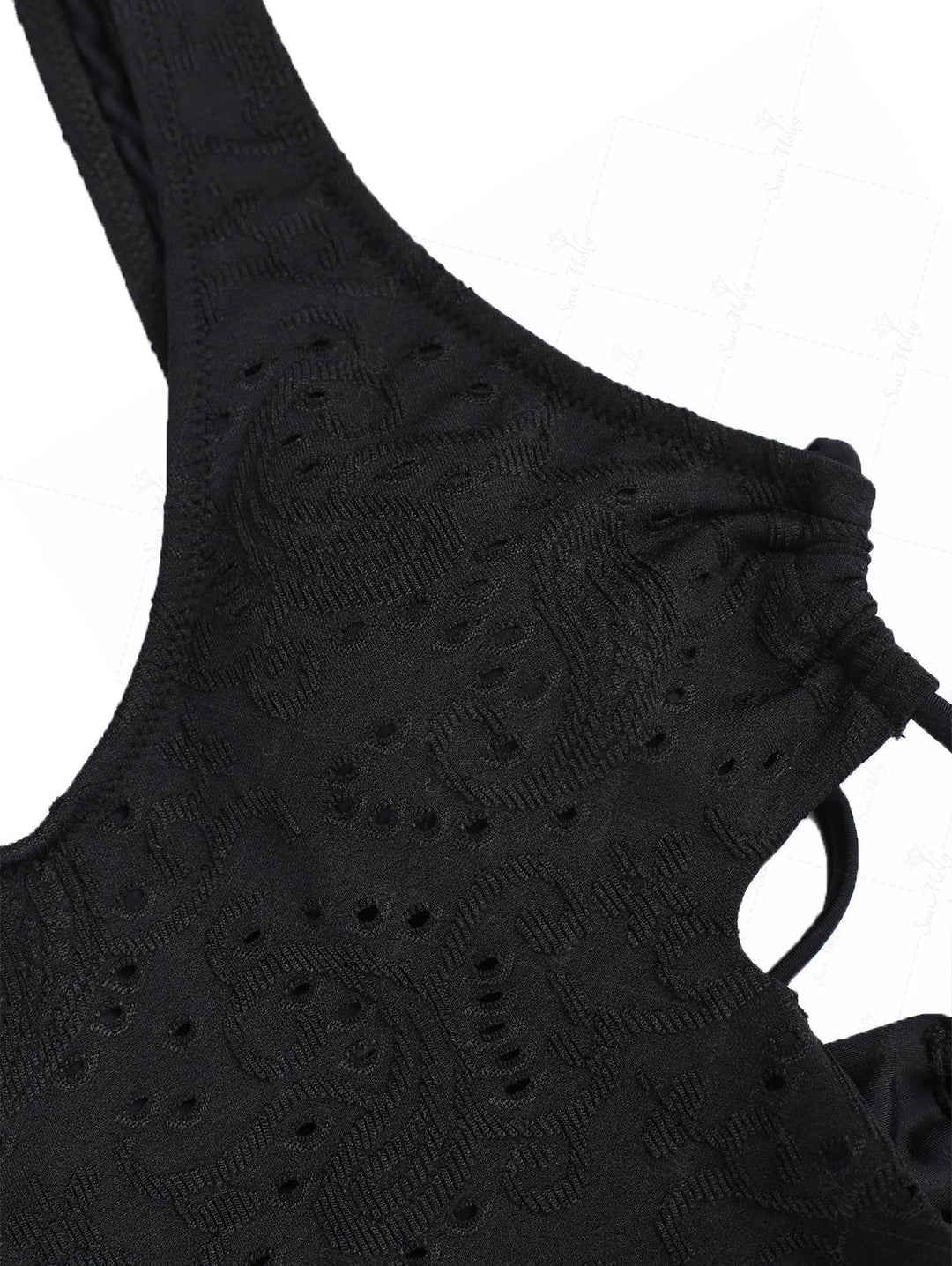 Seamolly Black Lace Jacquard Lace-up Side One-piece Swimsuit