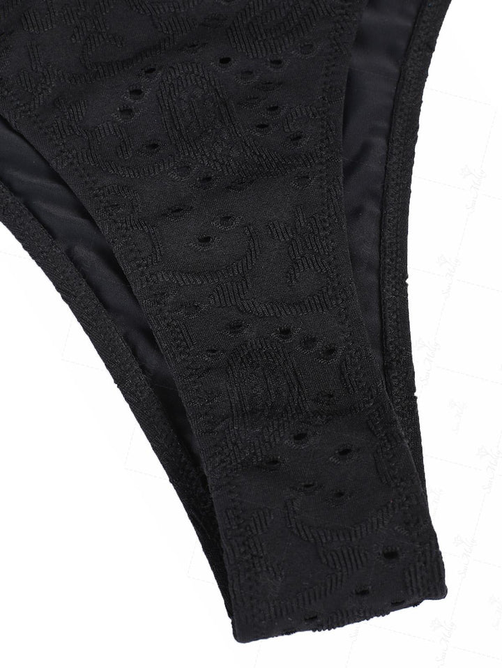 Seamolly Black Lace Jacquard Lace-up Side One-piece Swimsuit