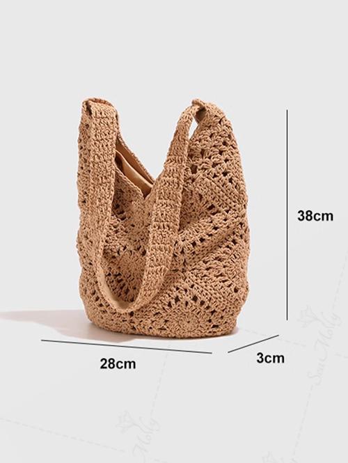 Crochet Hollow Out Floral Pattern Magnetic Closure Shoulder Bag