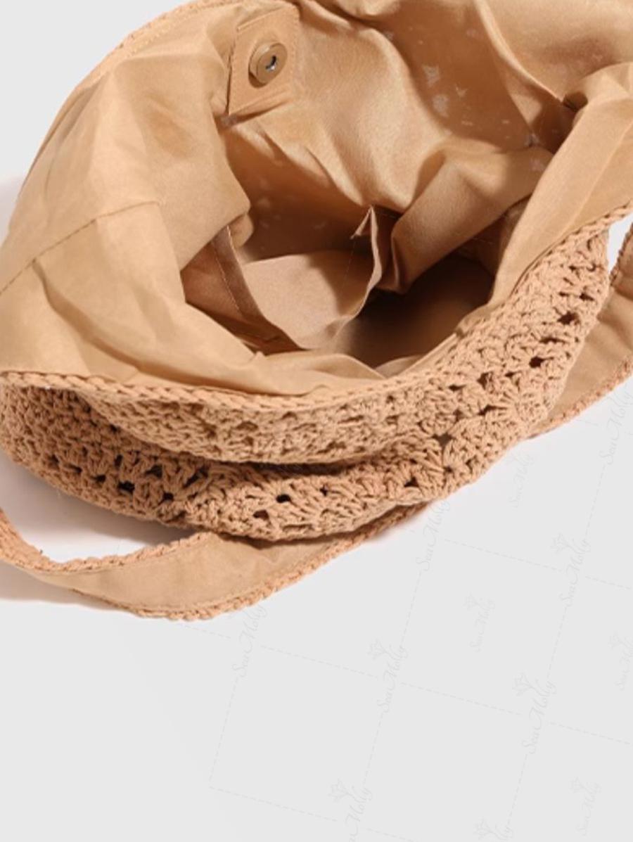 Crochet Hollow Out Floral Pattern Magnetic Closure Shoulder Bag