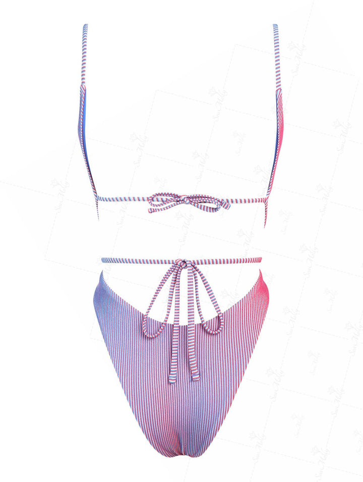 Seamolly Colorful Stripes Tie Around Crisscross Backless One-piece Swimsuit