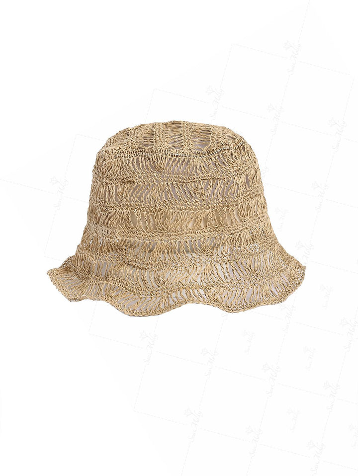 Solid Color Hollow Out Handmade Straw Bucket Hat