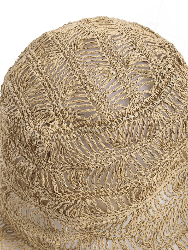 Solid Color Hollow Out Handmade Straw Bucket Hat
