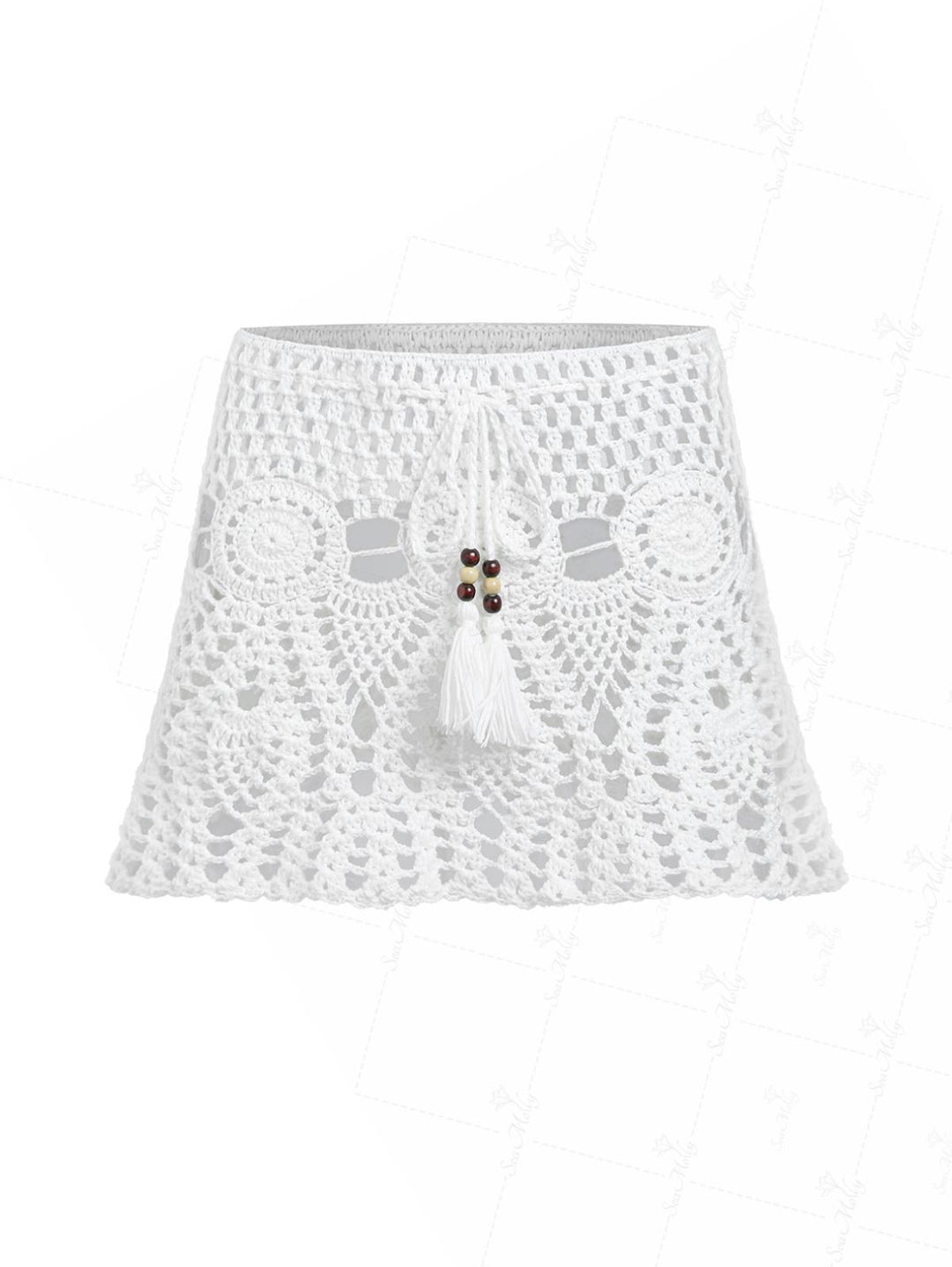 Crochet Openwork Beading Tassel Beach Cover Up Skirt