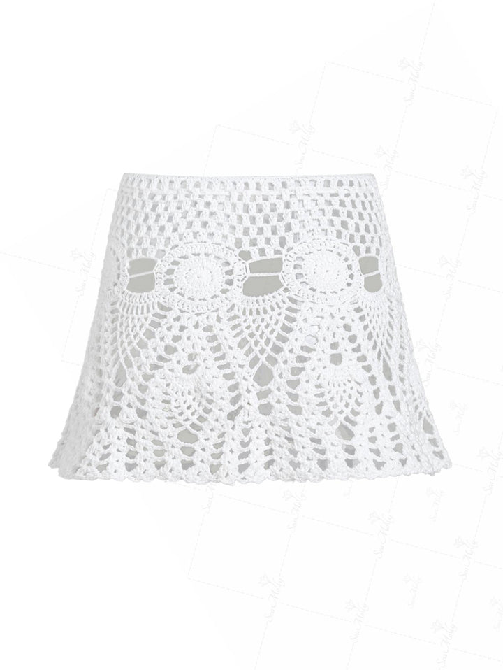 Crochet Openwork Beading Tassel Beach Cover Up Skirt