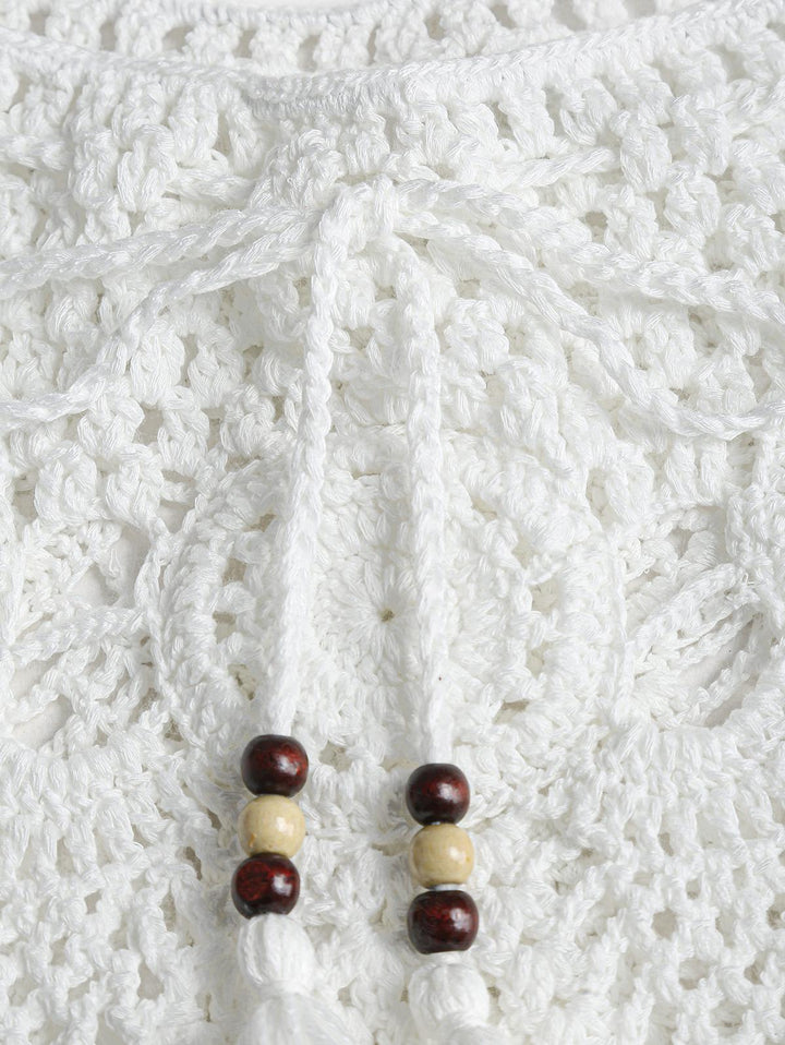 Crochet Openwork Beading Tassel Beach Cover Up Skirt