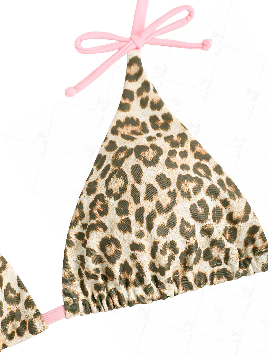 Seamolly Leopard Contrast Color Bowknot Halter Triangle Tie Side Bikini Set