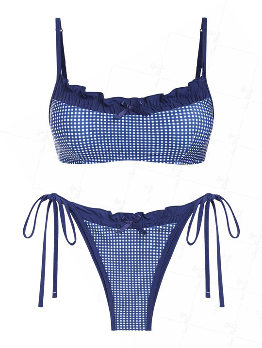 Seamolly Y2K Striped Ribbed Push Up Top & Cinched Cheeky Boyshorts Bikini Set main image 1