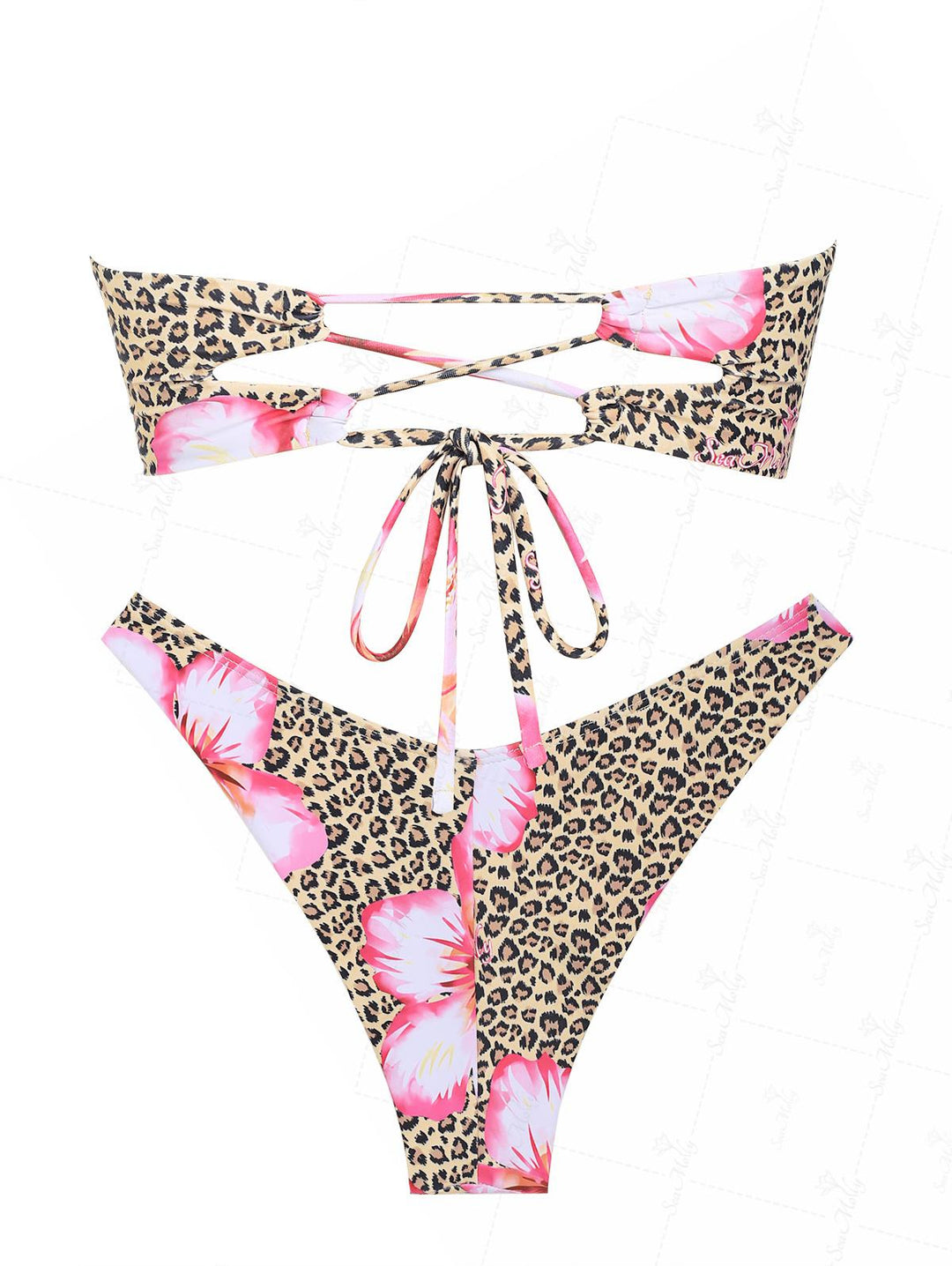 Haut bandeau en métal à imprimé floral léopard et bas brésilien