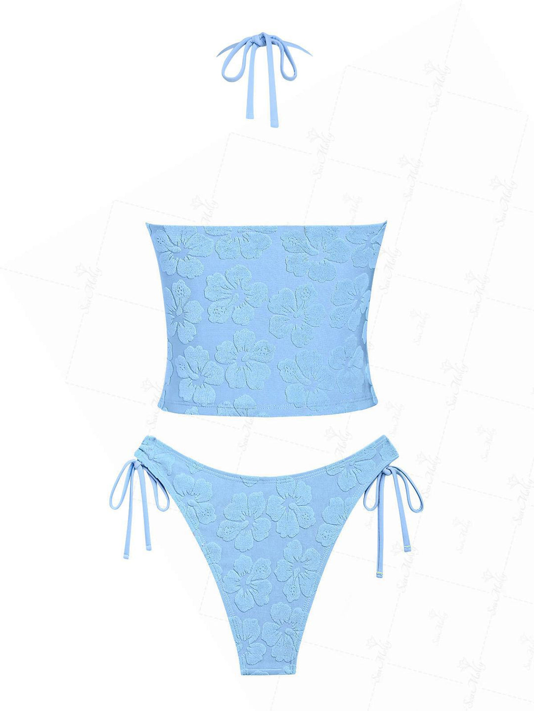 Seamolly Terry Toweling Jacquard Floral Halter Tie Side Tankini Set