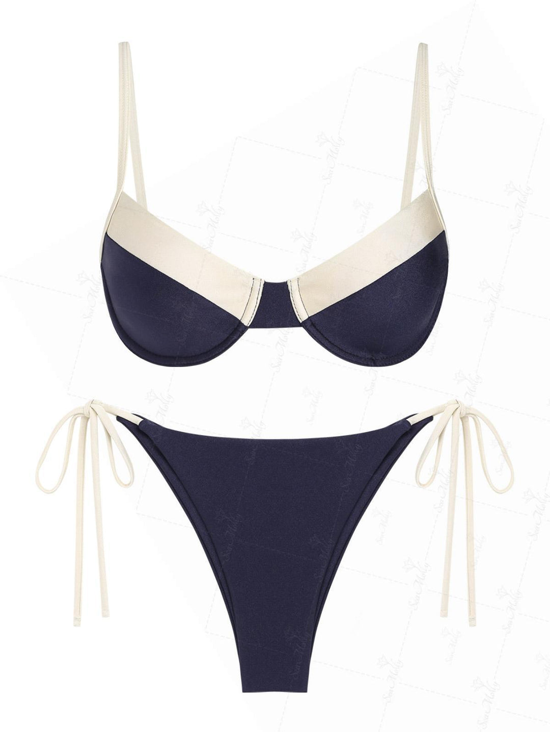 Seamolly Contrast Color Tie Side String Underwire Bikini Set
