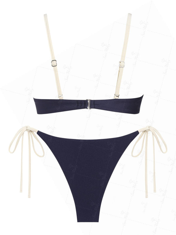 Seamolly Contrast Color Tie Side String Underwire Bikini Set