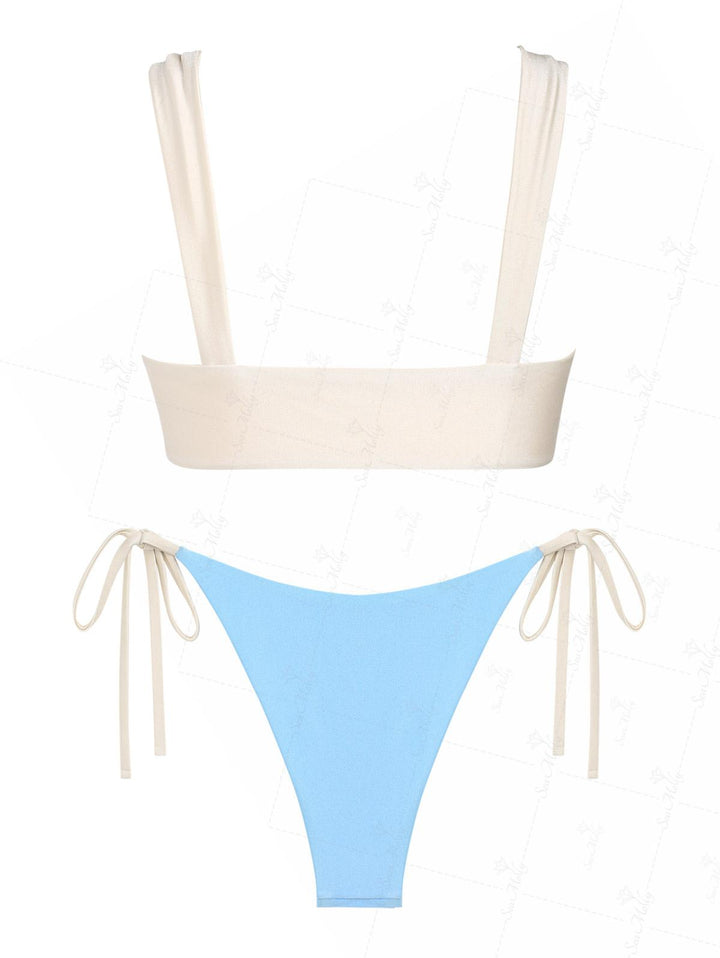 Seamolly Contrast Color Cinched Tied Front Tie Side Bikini Set