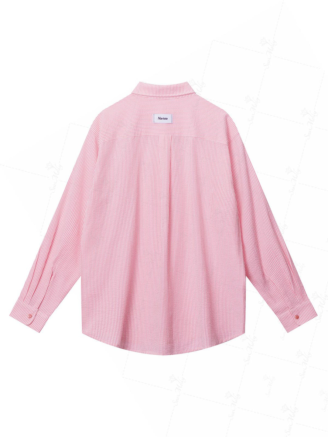 Striped Curved Hem Pocket Design Colorful Button Up Long Sleeve Shirt