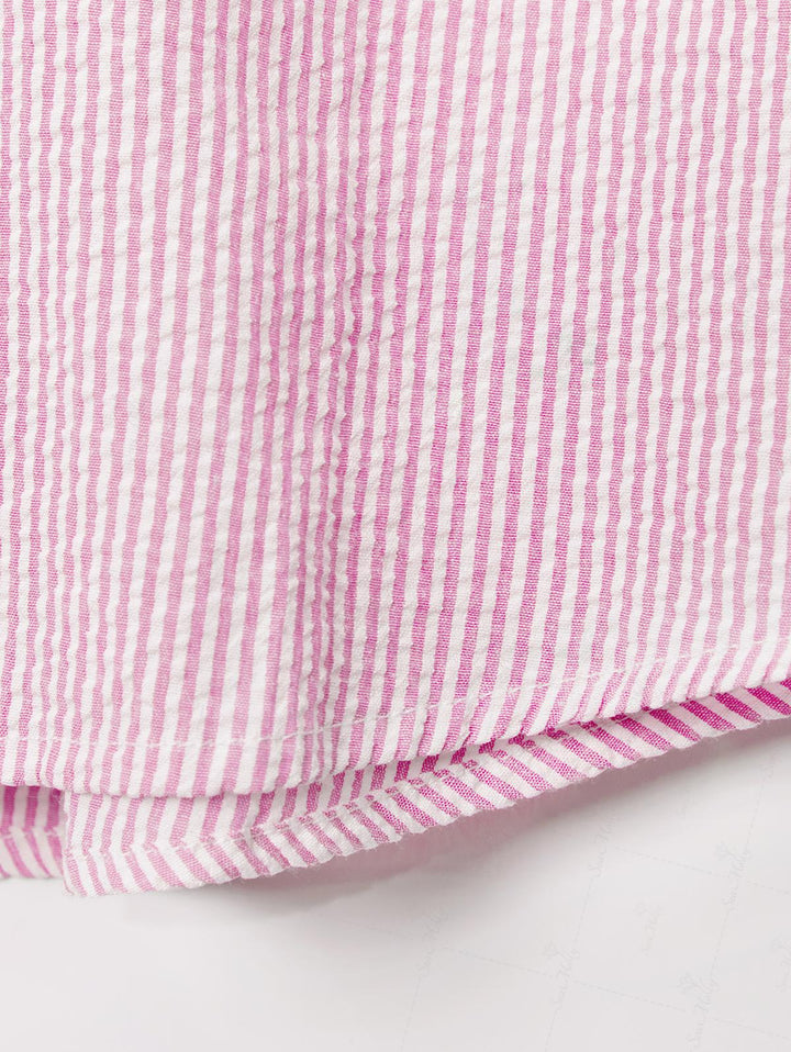 Striped Curved Hem Pocket Design Colorful Button Up Long Sleeve Shirt