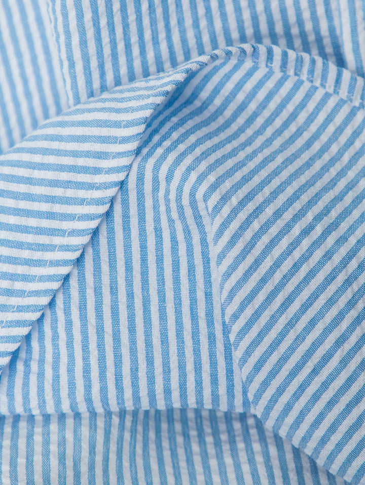 Striped Curved Hem Pocket Design Colorful Button Up Long Sleeve Shirt