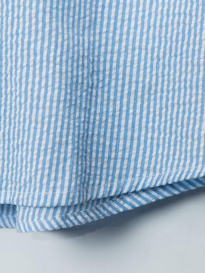 Striped Curved Hem Pocket Design Colorful Button Up Long Sleeve Shirt