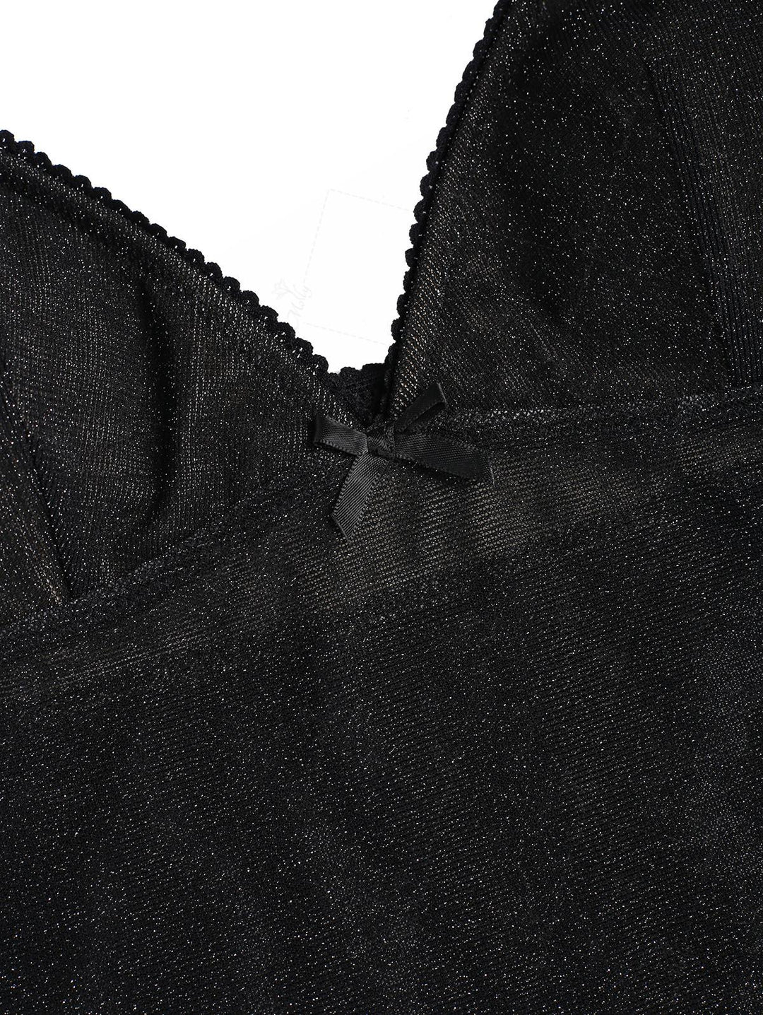 Seamolly Glitter Sparkly Lace Trim Bowknot Decor Tie Side Tankini Set