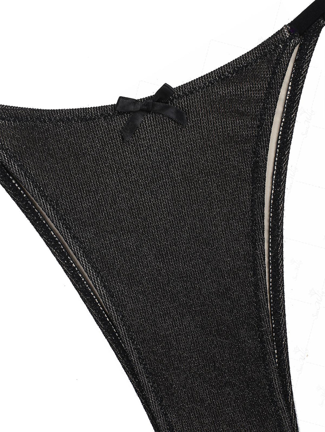 Seamolly Glitter Sparkly Lace Trim Bowknot Decor Tie Side Tankini Set