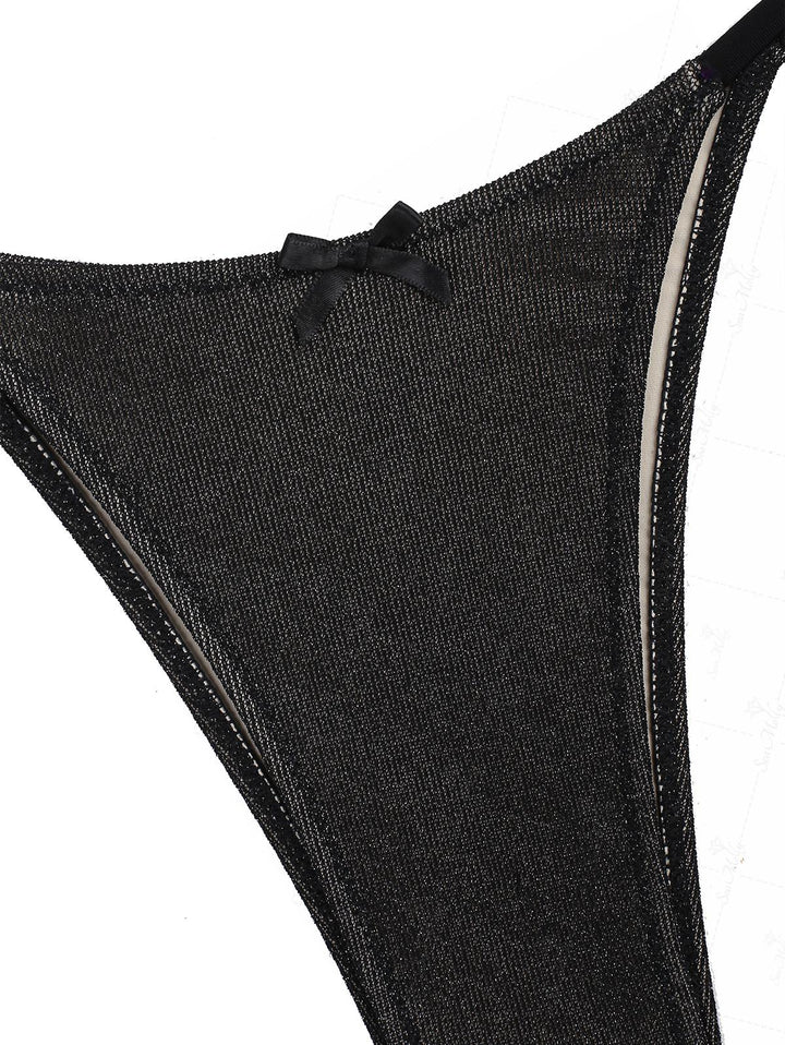 Seamolly Glitter Sparkly Lace Trim Bowknot Decor Tie Side Tankini Set