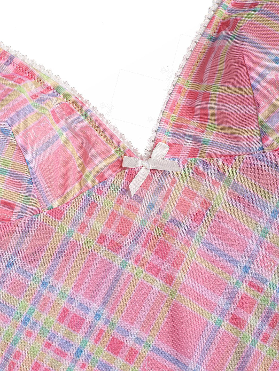 Seamolly Gingham Lace Trim Bowknot Decor Cheeky Tankini Set