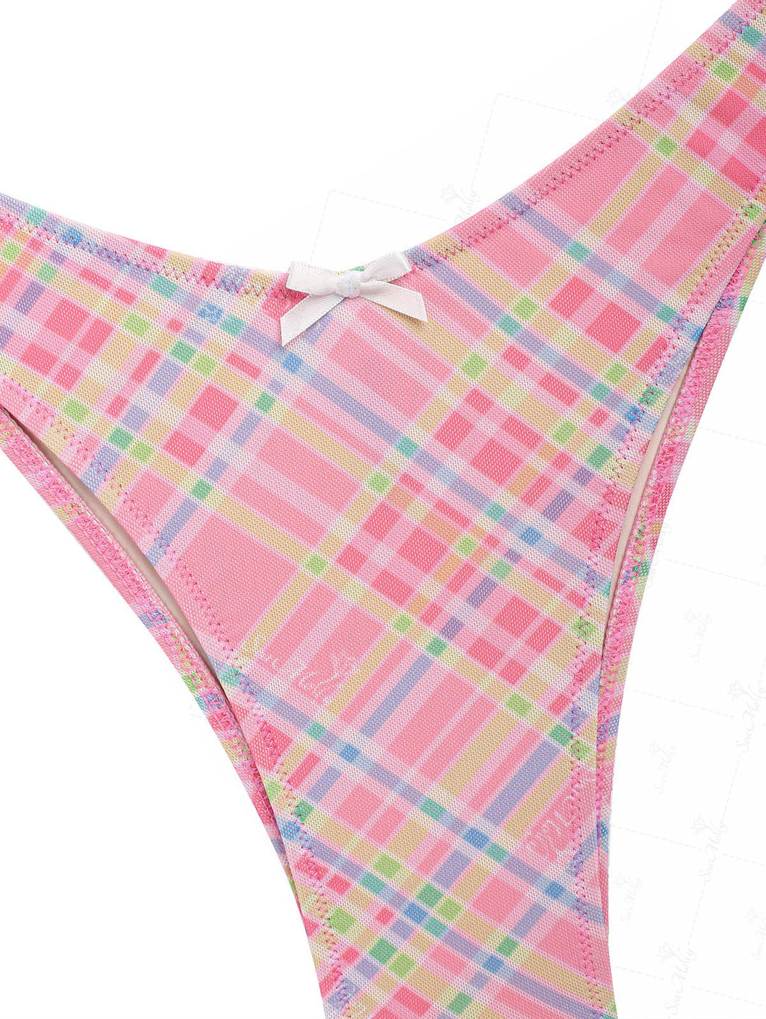 Seamolly Gingham Lace Trim Bowknot Decor Cheeky Tankini Set