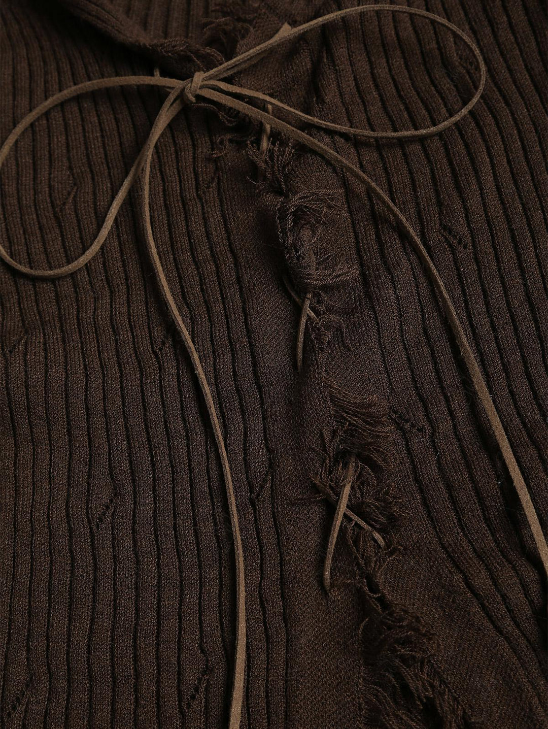 Ripped Distressed Raw Edge Design Beading Tie Front Slim Fit Long Sleeve Knit Cardigan