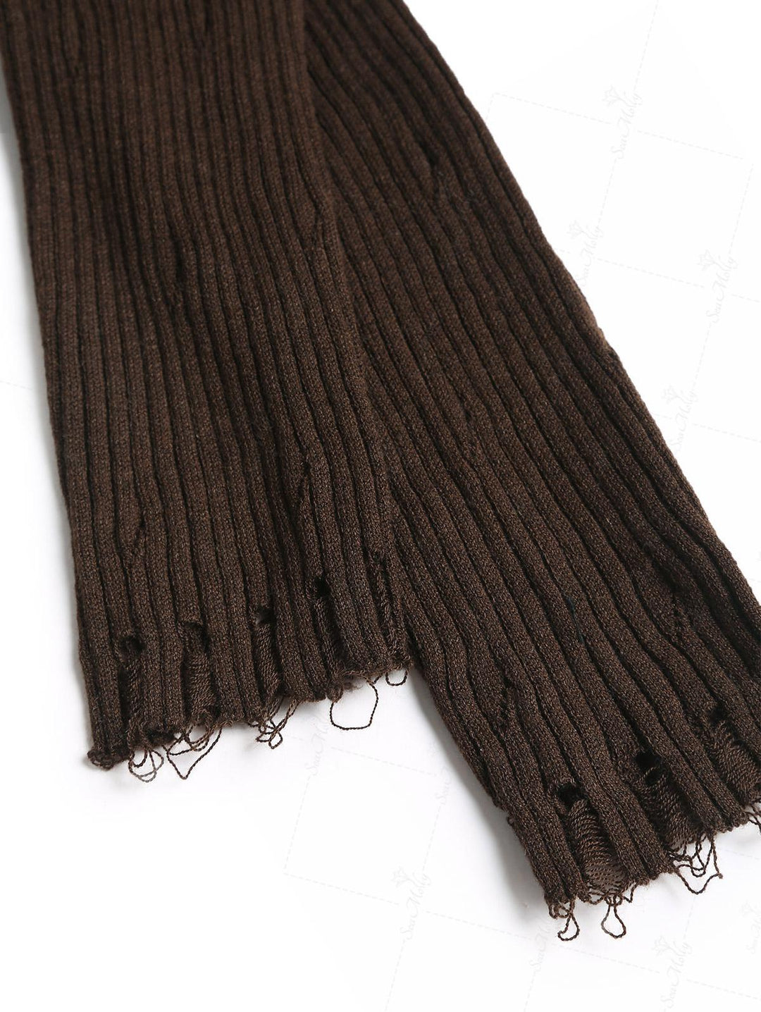 Ripped Distressed Raw Edge Design Beading Tie Front Slim Fit Long Sleeve Knit Cardigan