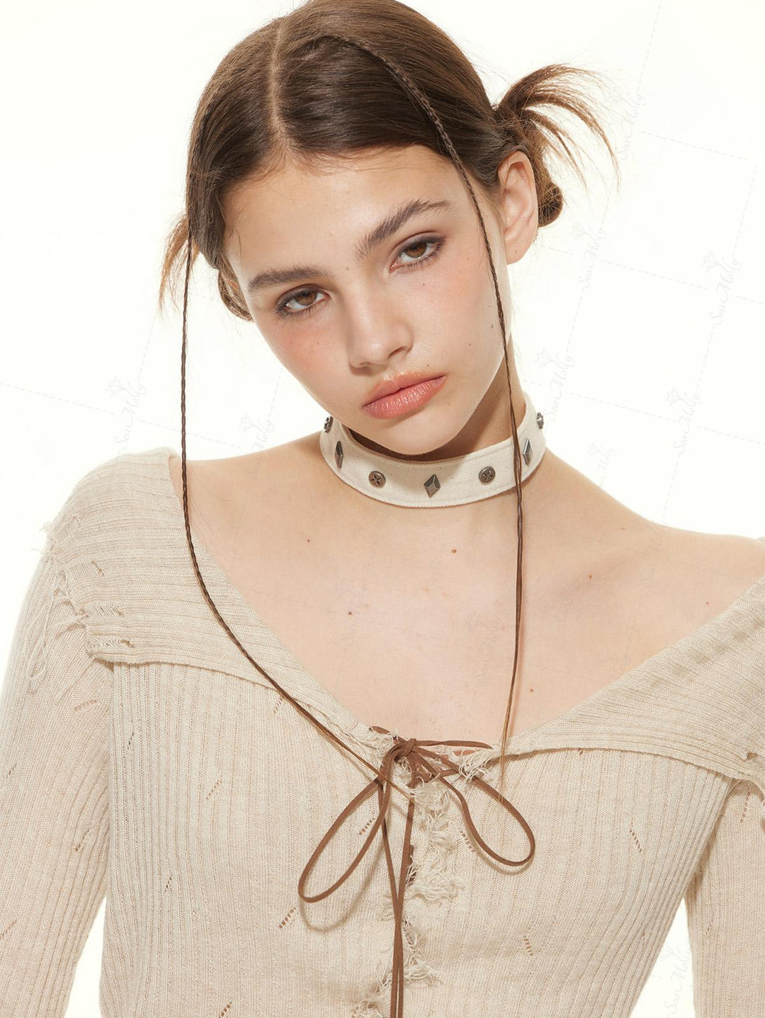 Ripped Distressed Raw Edge Design Beading Tie Front Slim Fit Long Sleeve Knit Cardigan