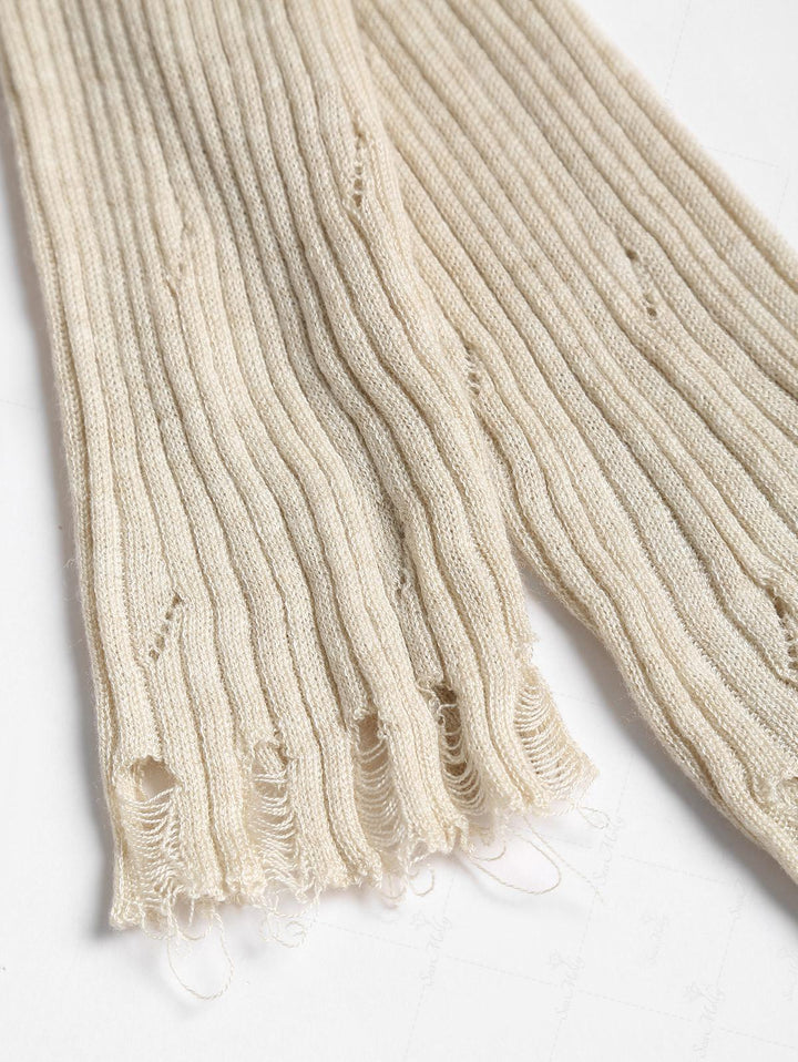 Ripped Distressed Raw Edge Design Beading Tie Front Slim Fit Long Sleeve Knit Cardigan