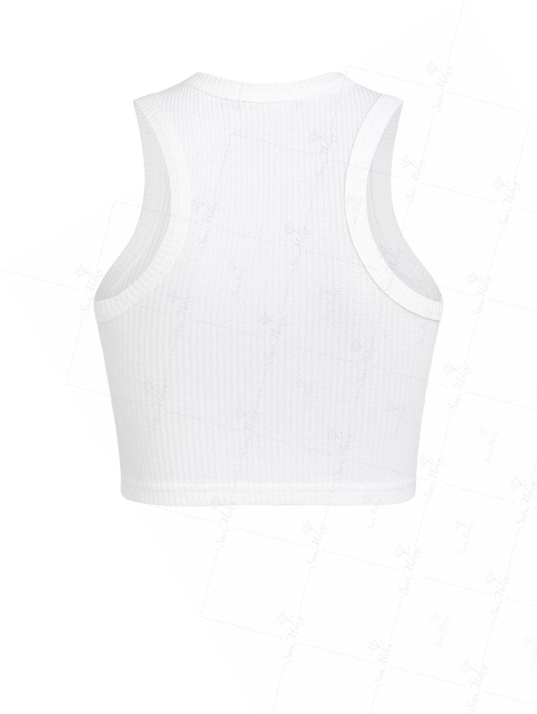 Seam Detail Embroidery Design Racerback Crew Neck Slim Fit Crop Tank Top