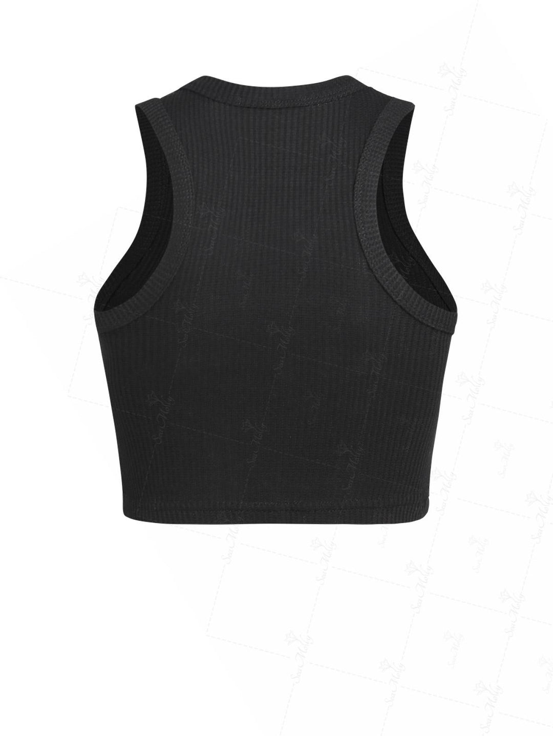 Seam Detail Embroidery Design Racerback Crew Neck Slim Fit Crop Tank Top