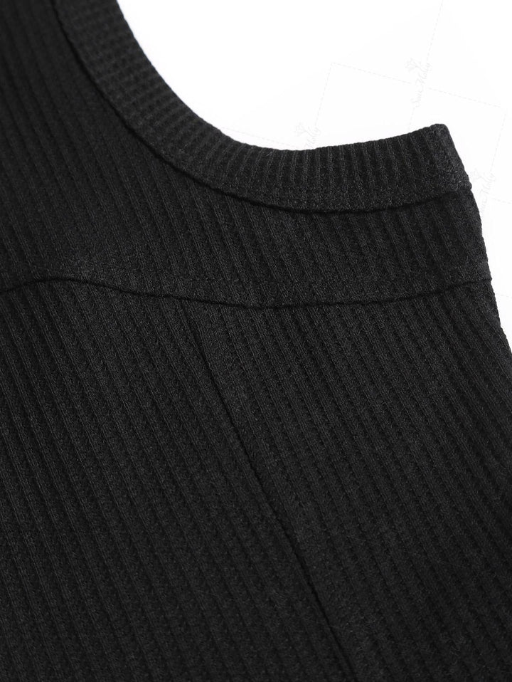 Seam Detail Embroidery Design Racerback Crew Neck Slim Fit Crop Tank Top