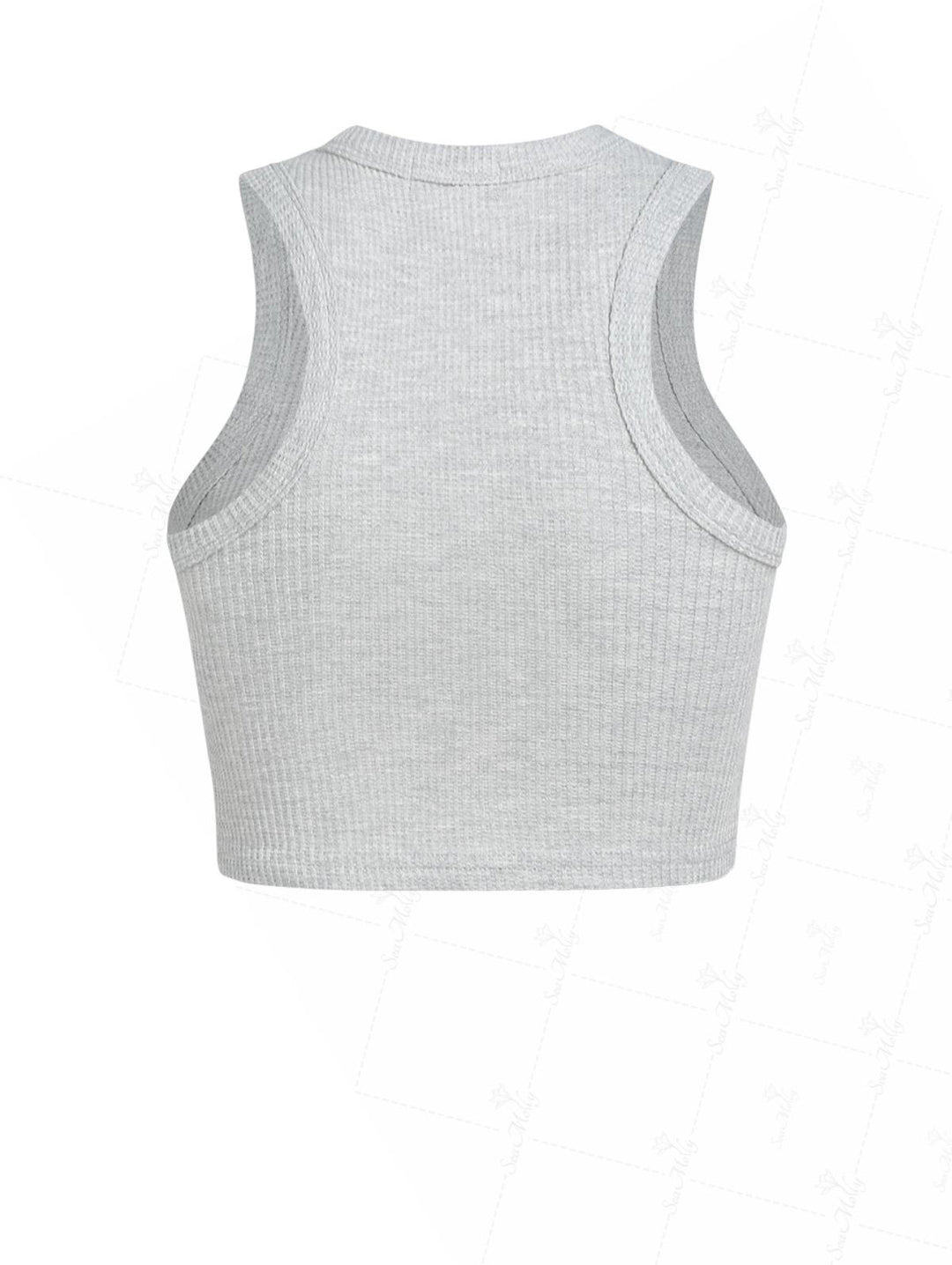 Seam Detail Embroidery Design Racerback Crew Neck Slim Fit Crop Tank Top