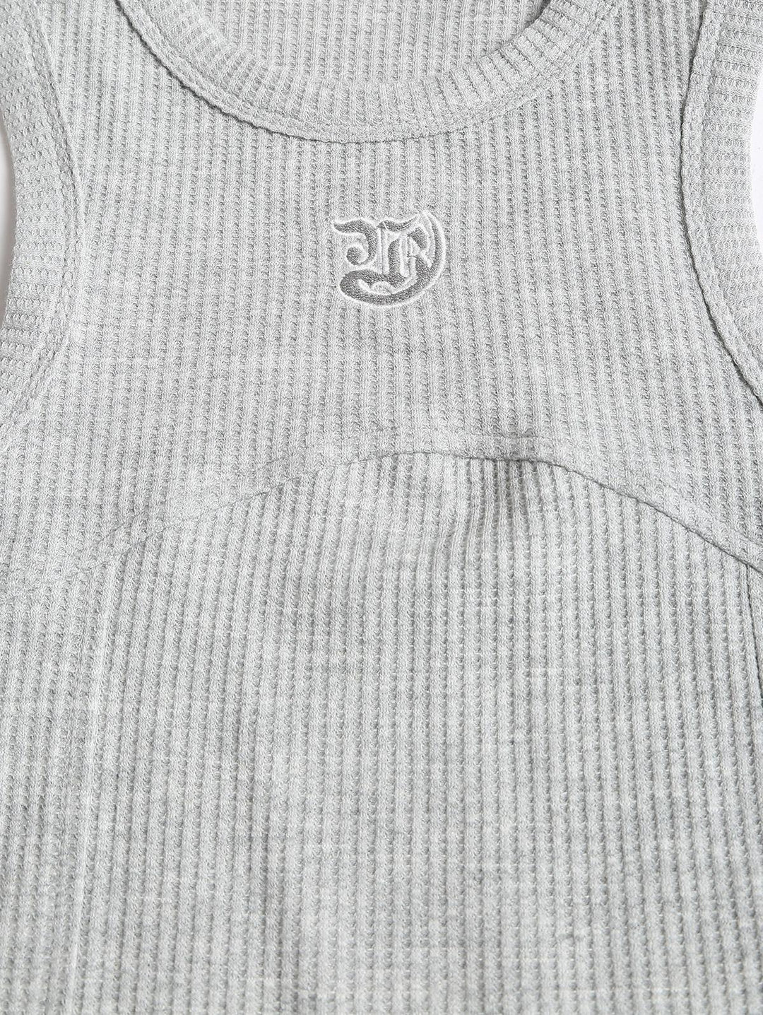 Seam Detail Embroidery Design Racerback Crew Neck Slim Fit Crop Tank Top