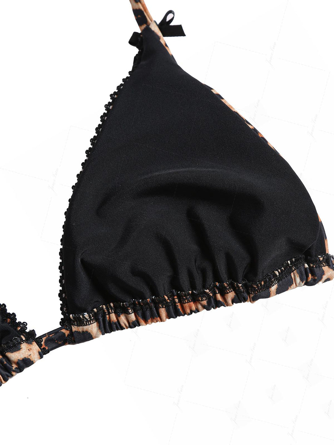 Janex Vintage Leopard Lace Bowknot Halter Triangle Cheeky Boyshorts Bikini Set