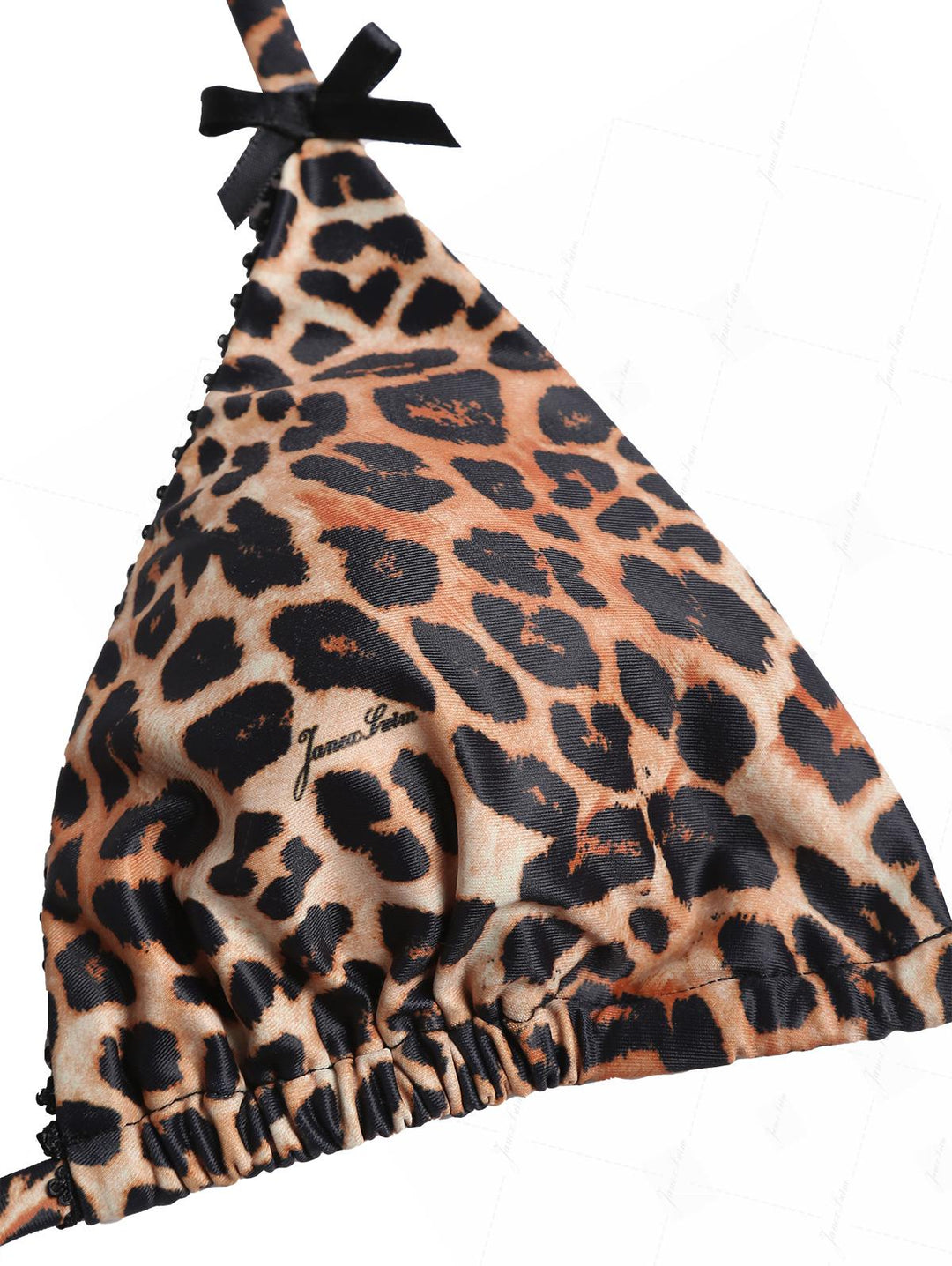 Janex Vintage Leopard Lace Bowknot Halter Triangle Cheeky Boyshorts Bikini Set