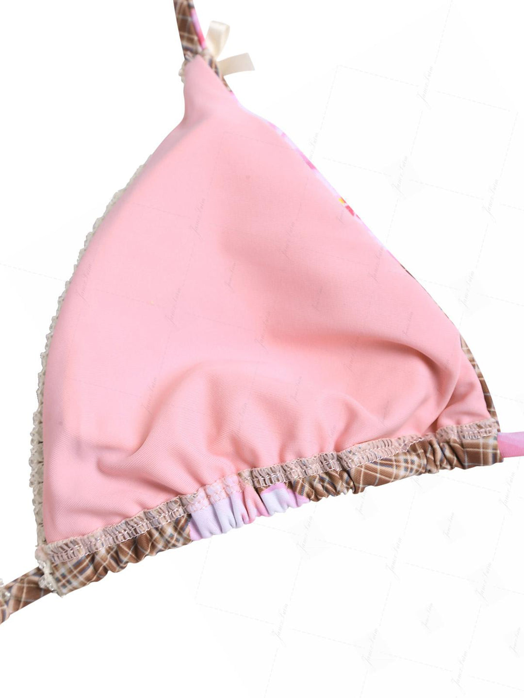 Janex Coffee Vintage Plaid Floral Hibiscus Triangle Cheeky Boyshorts Bikini Set