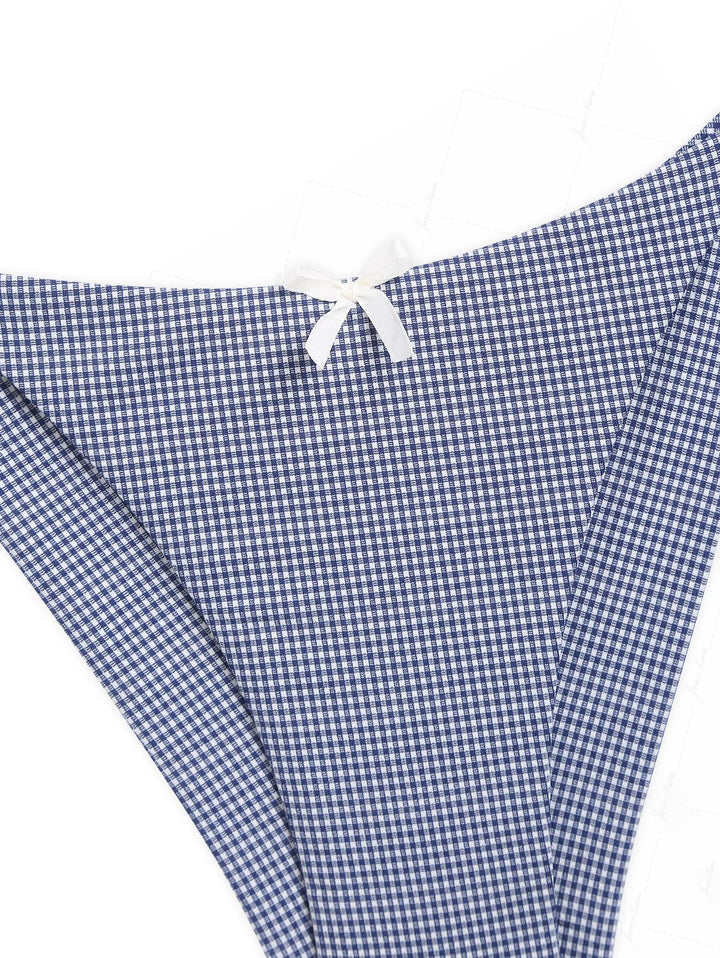 Deep Blue Vintage Plaid Halter Tank Top & Cheeky Brazilian Bottom Tankini Set