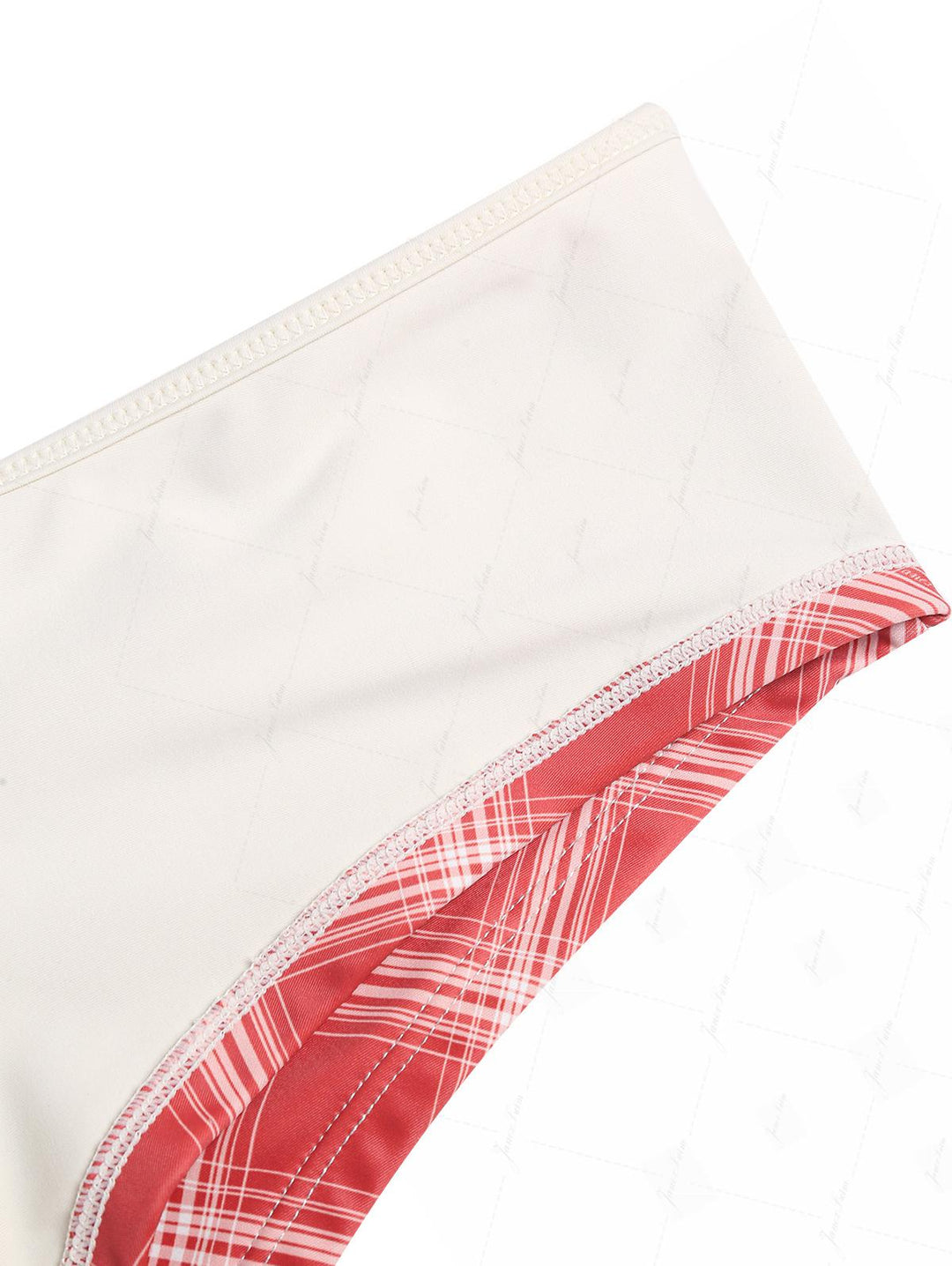 Red Vintage Plaid Lace Bowknot Halter Triangle Cheeky Boyshorts Bikini Set