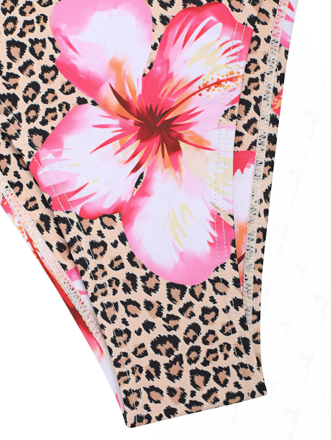 Seamolly Leopard Floral Print Halter Tied Tie Side Tankini Set