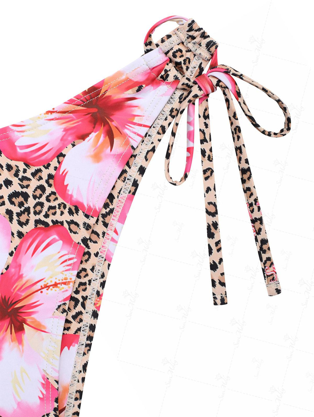 Seamolly Leopard Floral Print Halter Tied Tie Side Tankini Set