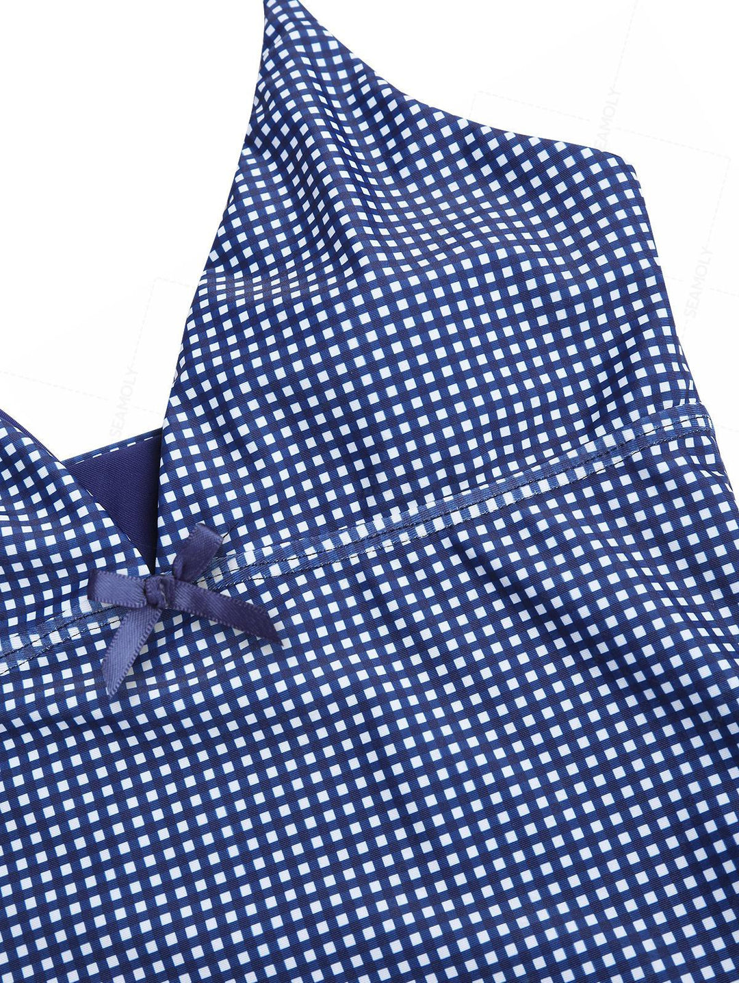 Seamolly Gingham Bowknot Cinched Tie Side Tankini Set