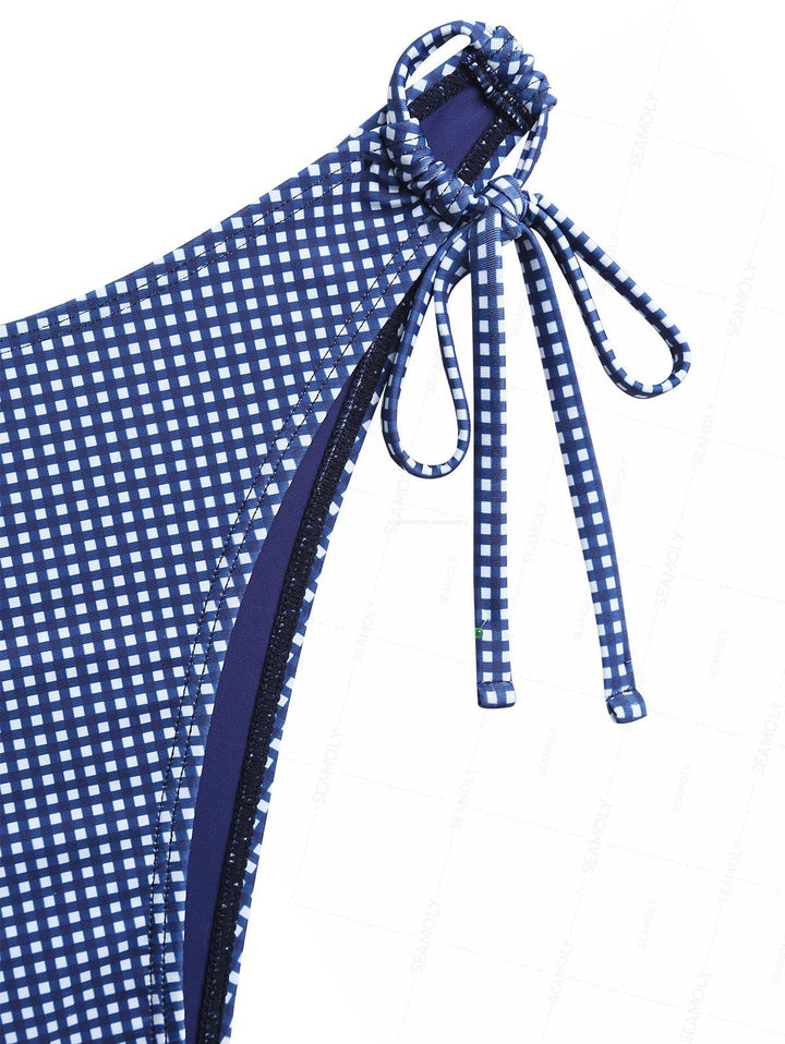 Seamolly Gingham Bowknot Cinched Tie Side Tankini Set