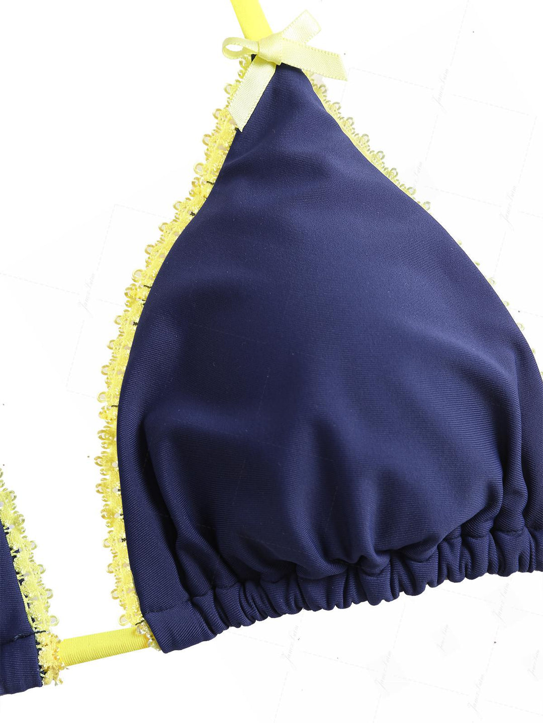 Deep Blue Contrast Lace Bowknot Triangle Cheeky Boyshorts Bikini Set