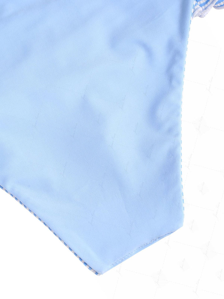 Light Blue Striped Ruched Tank Style Peplum Skirtini Bikini Set